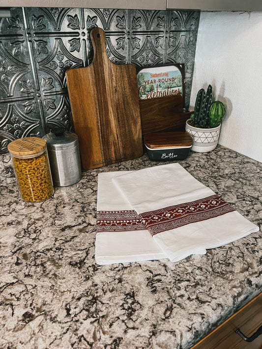 Burnt Orange Aztec Tea Towel